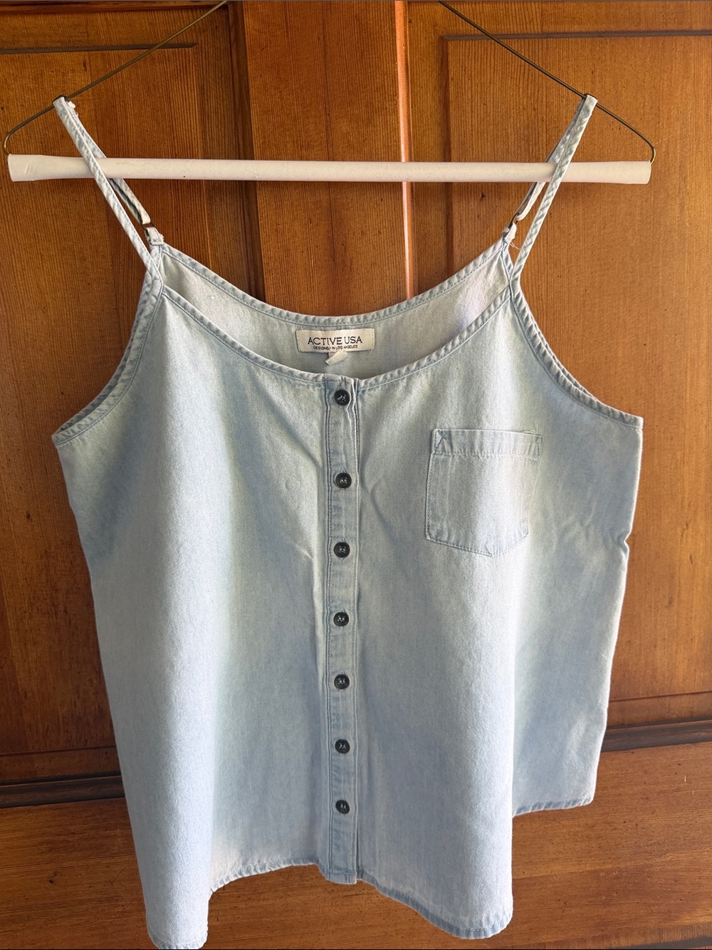 Active Light Wash Denim Button-Front Cami